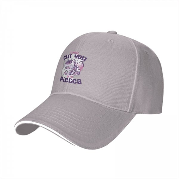 Black baseball cap with funny unicorn cut you into pieces graphic
