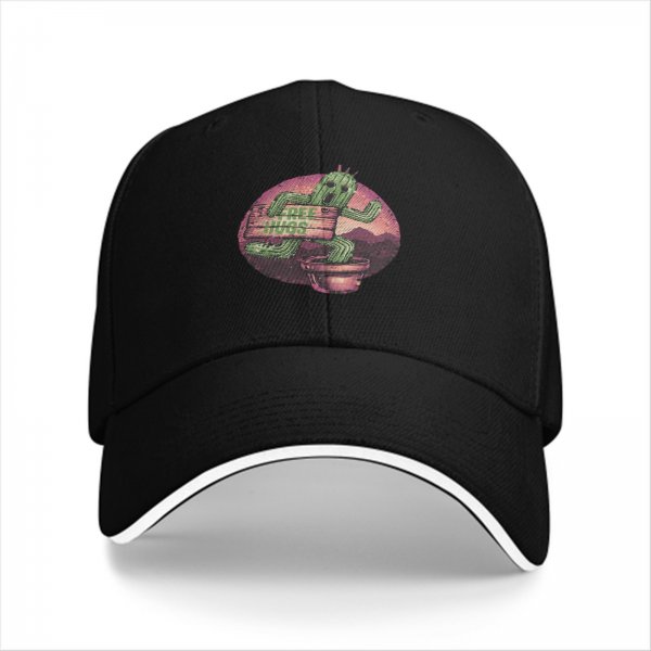 Black Baseball Cap With Cactus Free Hugs Desert Print