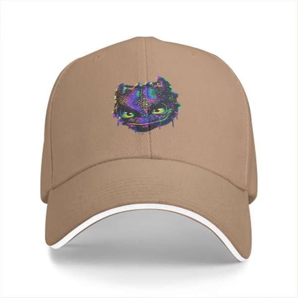 Black Baseball Cap With Neon Psychedelic Dragon Head Print