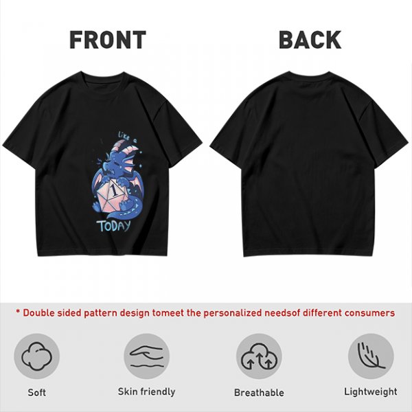 Olive T-Shirt With Sad Dragon Holding D20 Natural 1 'Like A Today' Print