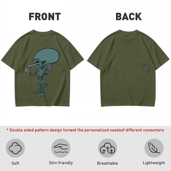 Olive T-Shirt With Alien Eating Ice Cream Graphic
