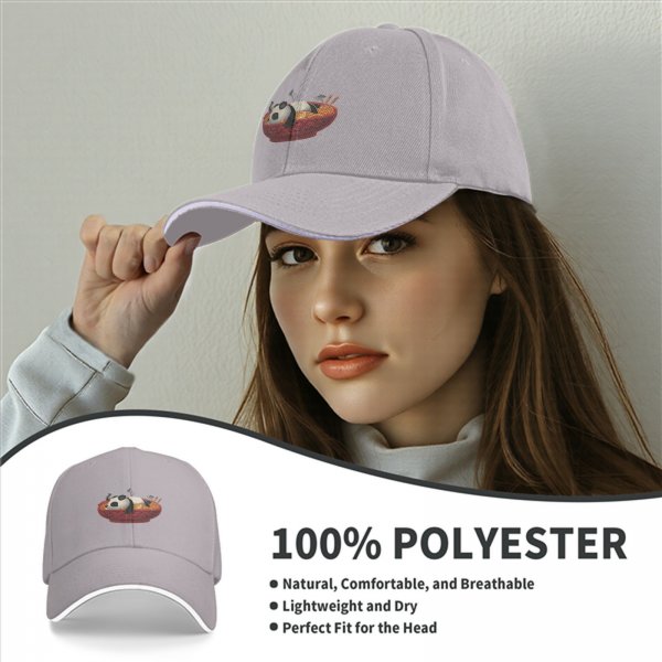 Black Baseball Cap With Panda In Ramen Bowl Graphic