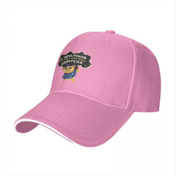 Black Baseball Cap With Wizard Cat 'My Super Power Is Making Stupid People Disappear' Print