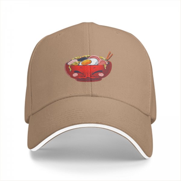 Black Baseball Cap With Cute Angry Ramen Bowl Graphic