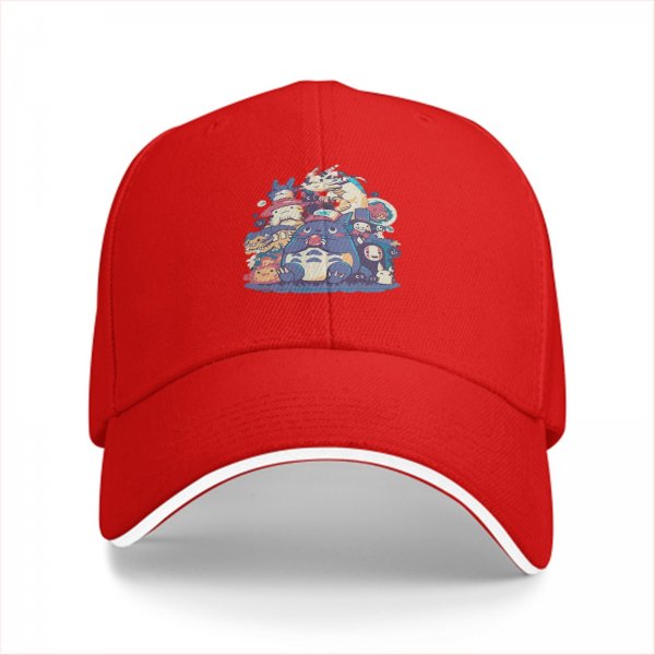 Black Baseball Cap With Studio Ghibli Character Group Print