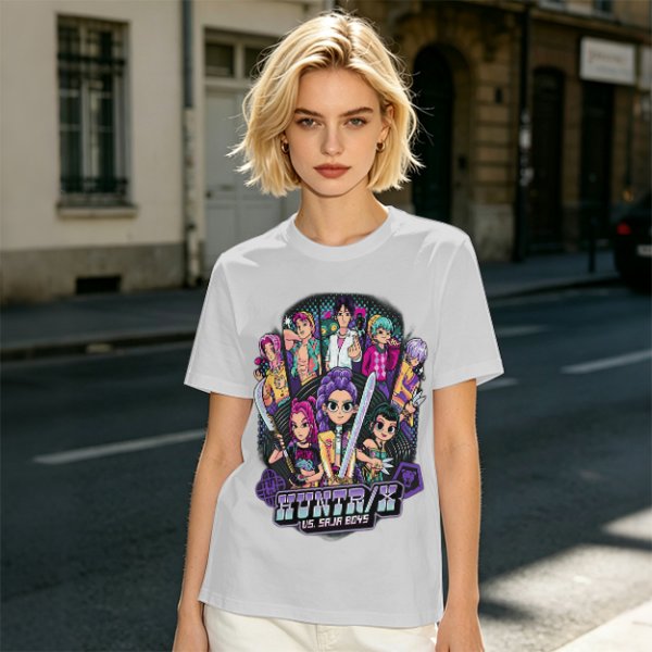 Olive Graphic Tee with Anime Character Group Print