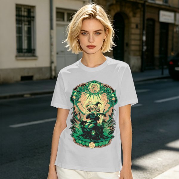 Olive Green T-Shirt With Fantasy Warrior Graphic Print