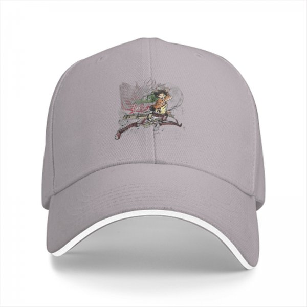 Black Baseball Cap With Attack On Titan Anime Character Print