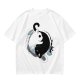 Olive T-Shirt with Yin Yang Cats and Spilled Coffee Cups Print
