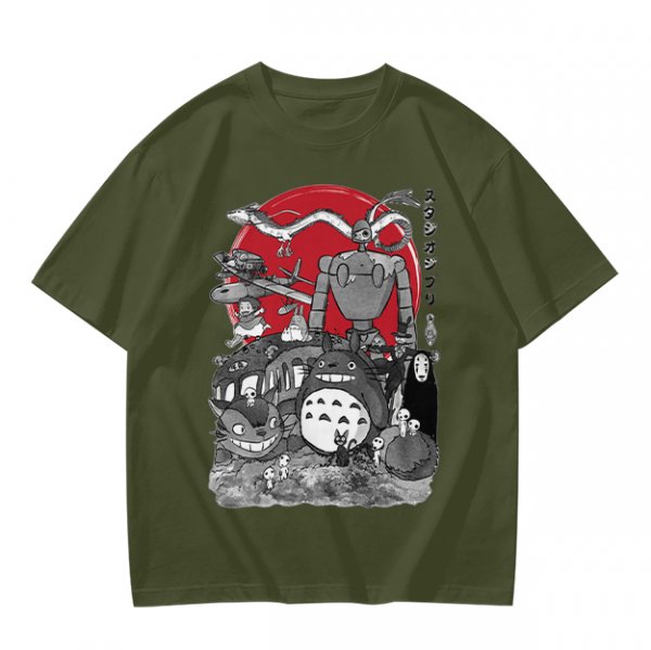 Studio Ghibli Characters Graphic Olive T-Shirt