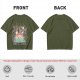 Olive graphic t-shirt with tropical sunset wave and palm tree print