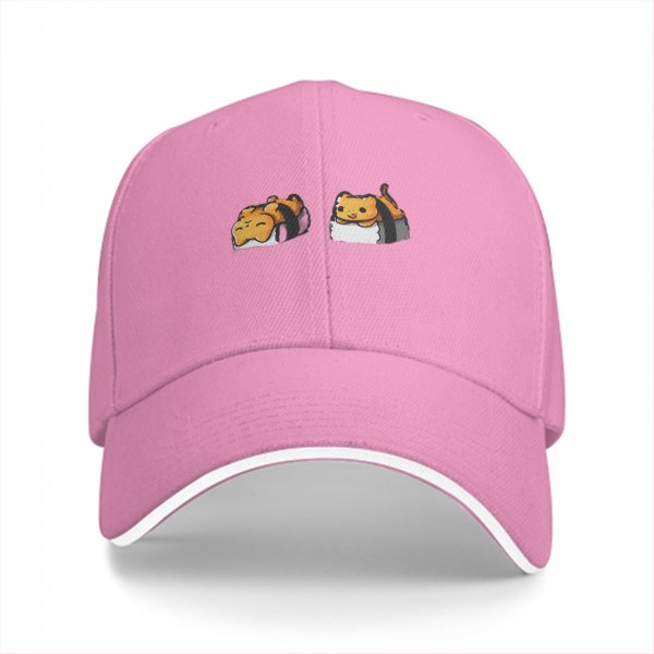 Black Baseball Cap With Cute Sushi Cat Graphic Prints