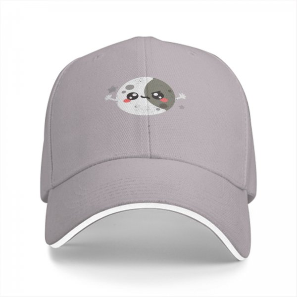 Black baseball cap with cute split moon cartoon design