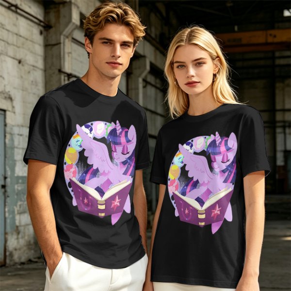 Olive T-shirt with Twilight Sparkle reading a magical book