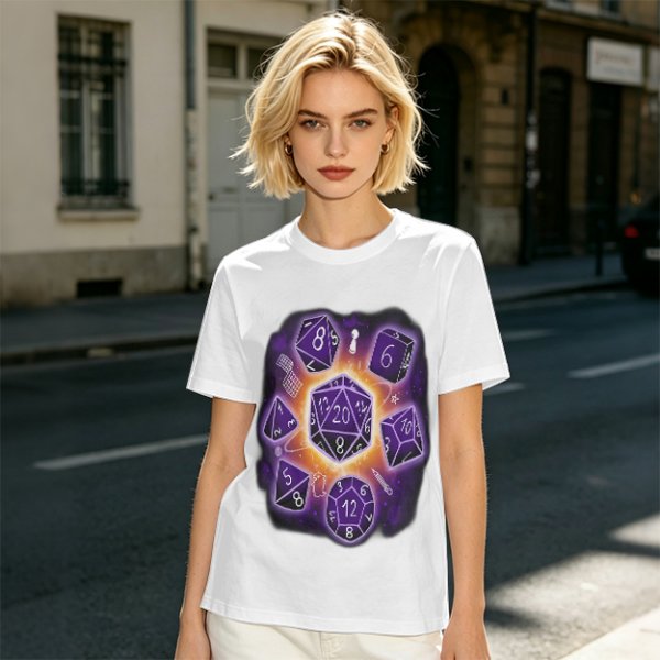 Olive T-Shirt With Glowing Dungeons & Dragons Dice Set Art