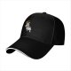 Black baseball cap with running dog graphic and gold text