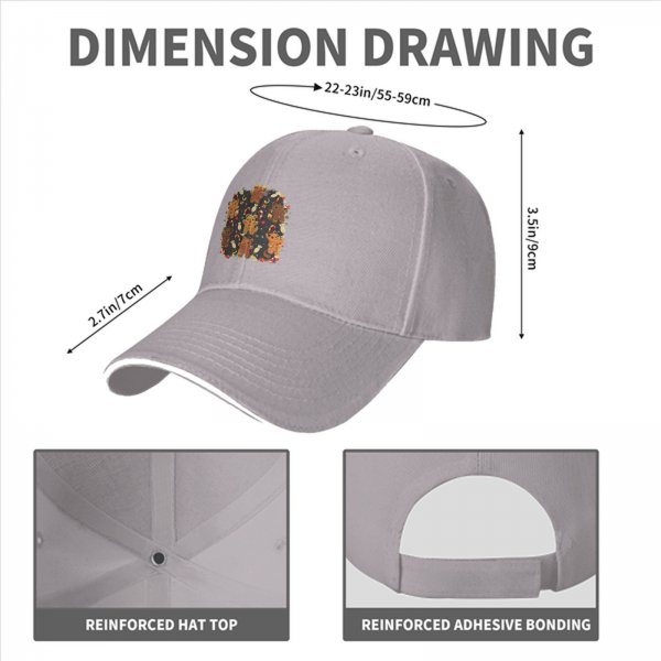 Black Baseball Cap With Christmas Gingerbread Cat Print