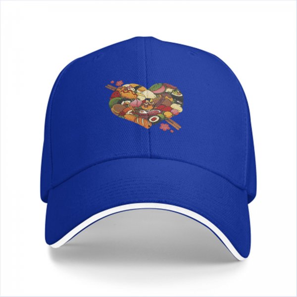Black baseball cap with heart shaped food print design