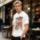 Olive green graphic tee with retro masked rider ramen motorcycle art