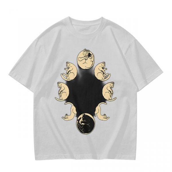 Olive T-Shirt With Cat Phases Moon Cycle Graphic Print