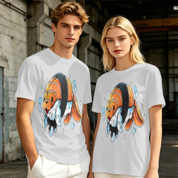 Olive T-Shirt With Cute Clownfish Sushi Graphic Print