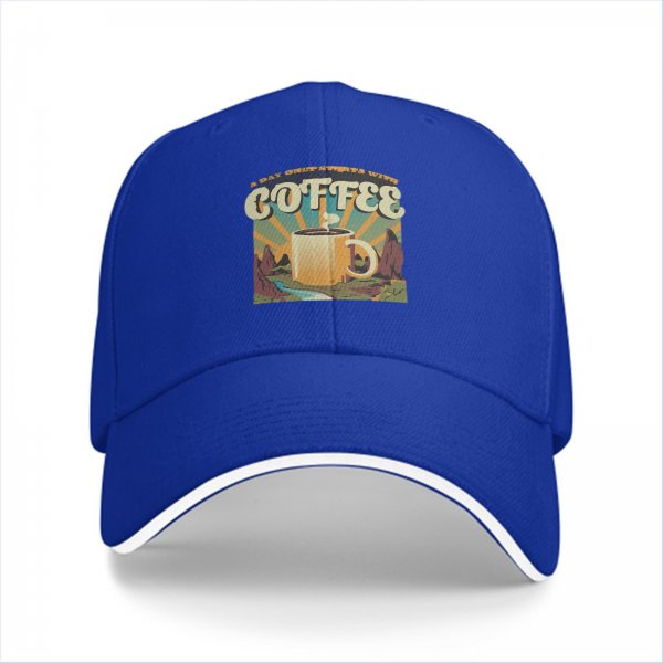 Black Baseball Cap With Coffee And Mountain Sunrise Graphic