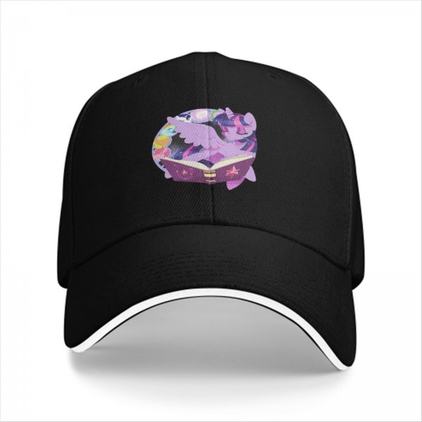 Black baseball cap with Twilight Sparkle reading a magic book print