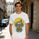 Olive T-Shirt with Trippy Mushroom House Graphic Design