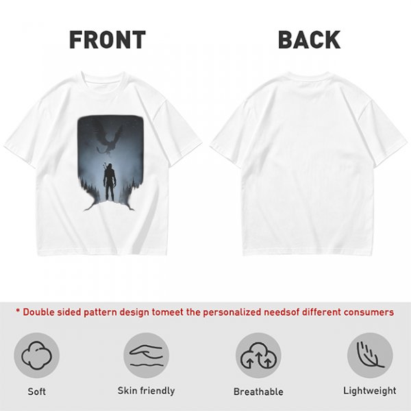 Olive T-Shirt With Dark Fantasy Silhouette Print Of Warrior And Winged Beast