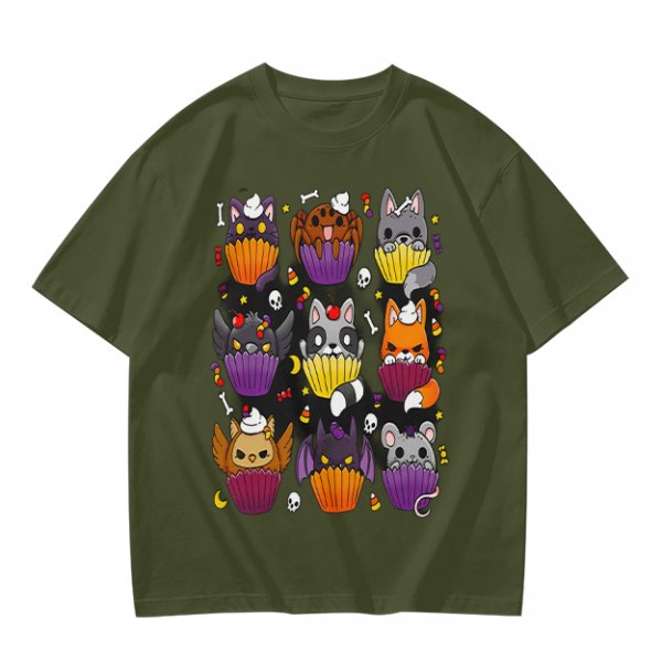 Halloween Animal Cupcake Graphic T-Shirt For Spooky Season