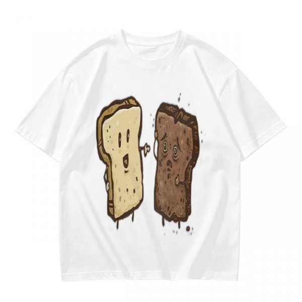 Olive T-Shirt With Surprised Light And Sad Burnt Bread Slices Graphic