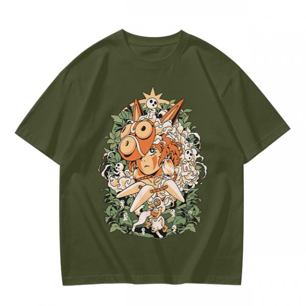 Olive T-shirt with Princess Mononoke Forest Spirit Art Print