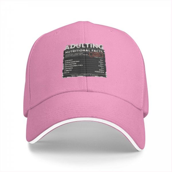Adulting Nutritional Facts Graphic Black Baseball Cap