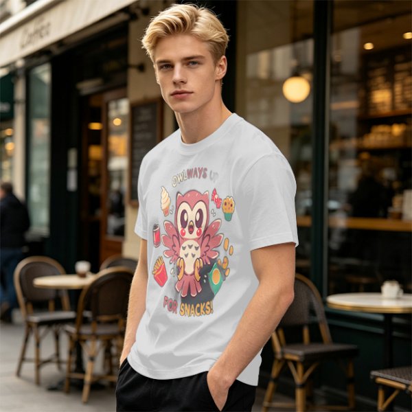 Owlways For Snacks Cute Graphic T-Shirt with Owl and Treats