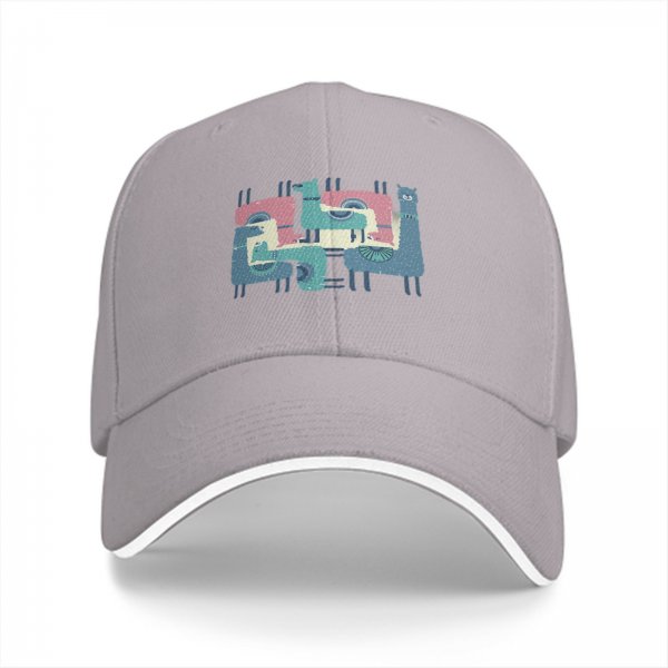 Black Baseball Cap With Interlocking Llama Graphic Print