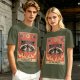 Olive T-Shirt With Raccoon El Diablo Tarot Card Print