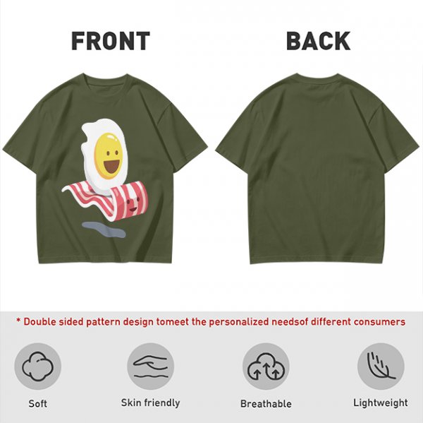 Olive T-Shirt With Happy Fried Egg And Bacon Graphic Print