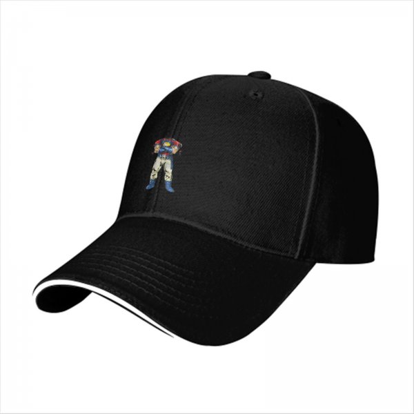 Black Baseball Cap With Cartoon Superhero Character Print
