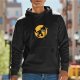 Black Hoodie With Silhouette Cat Against Yellow Moon Graphic
