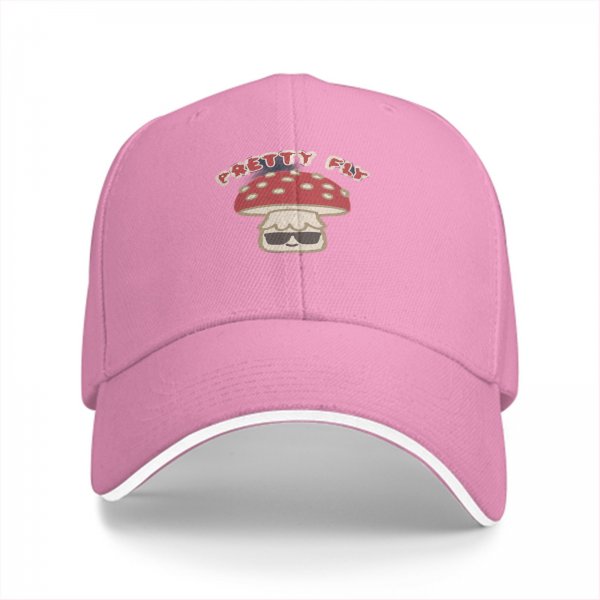 Black baseball cap with pretty fly mushroom graphic and sunglasses