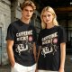 Olive graphic tee with caffeine kick cartoon coffee cup design