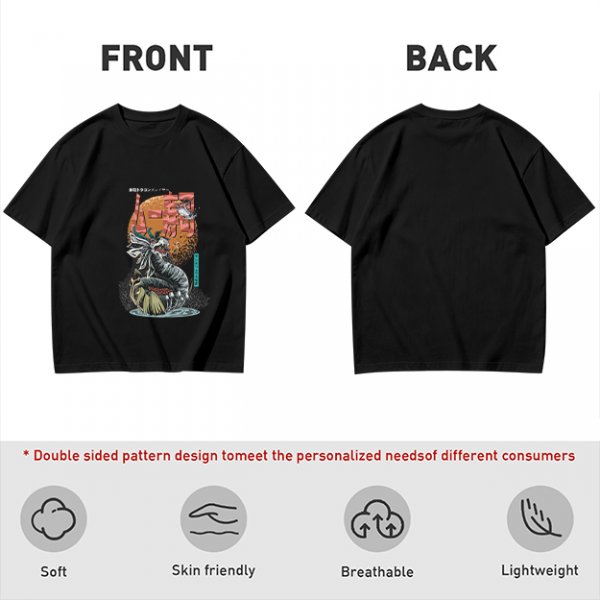 Olive T-Shirt with Japanese Dragon and Sun Graphic Print