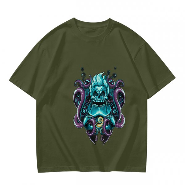 Olive T-Shirt With Octopus Skull Graphic Print