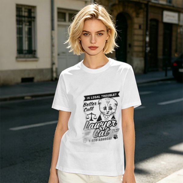 Olive T-Shirt With Funny Lawyer Cat Legal Trouble Graphic Print