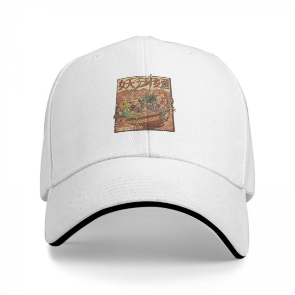 Black Baseball Cap with Vintage Japanese Monster Ramen Art Print