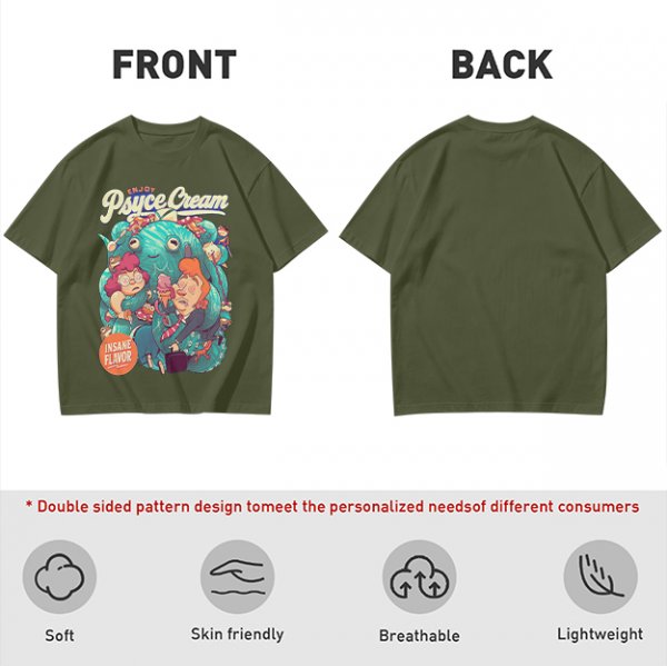 Psyce Cream Insane Flavor Graphic Tee with Whimsical Monster and Characters