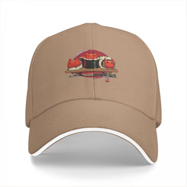Black baseball cap with cute sushi cat graphic print