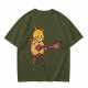 Olive T-shirt with Cute Orange Cat Playing Guitar Graphic