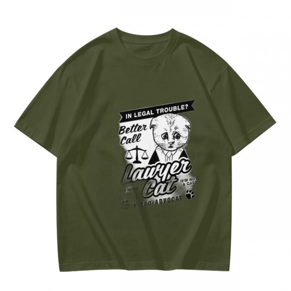 Olive T-Shirt With Funny Lawyer Cat Legal Trouble Graphic Print