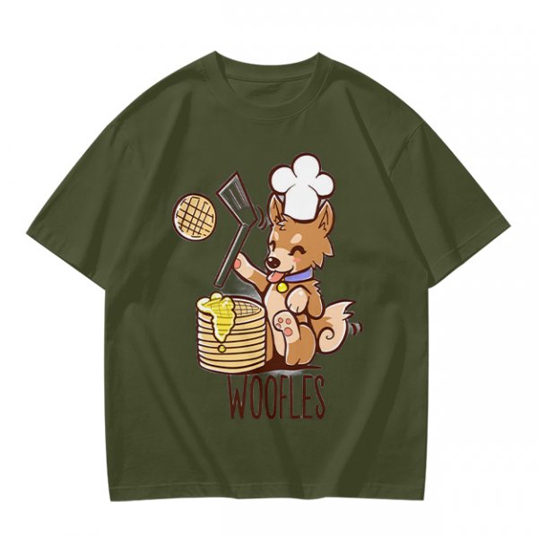 Olive T-Shirt With Cute Dog Chef Cooking Waffles Graphic